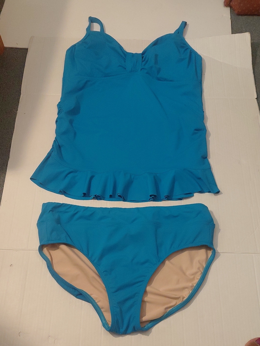 Lands End Womens Blue Tankini 2 Piece Swim Suit Set Ruffle Hem Bikini Bottom S14